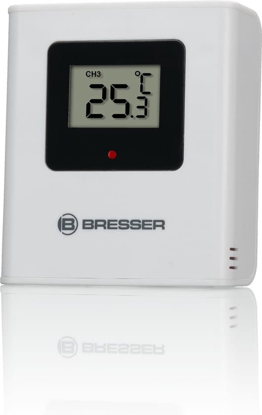Bresser Meteo Temp trådlös väderstation med utomhussensor, stor LCD-display, inomhus- och utomhustermometer, vit