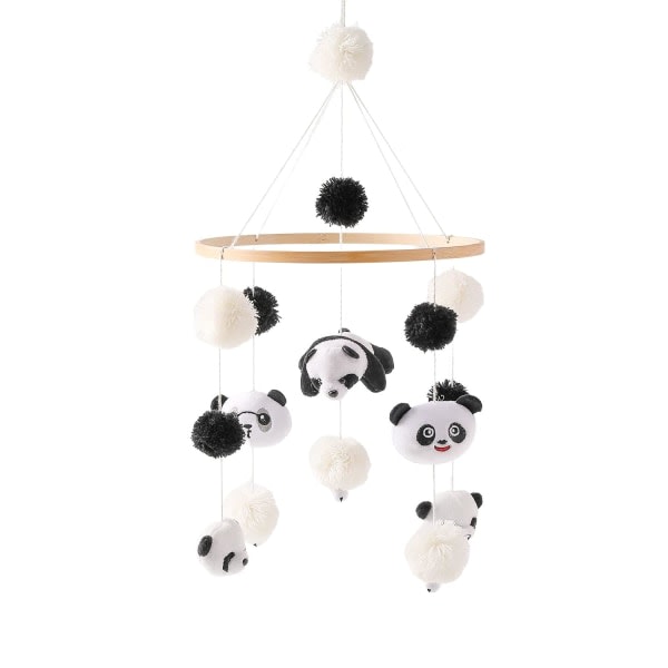 Mobil baby tr? + ullboll, f?rska blommor och bin, nyf?dd present till baby (Panda)