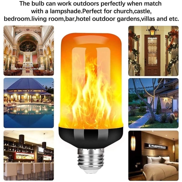 Flamme Pære, E27 5w Led Flamme Effekt Pære Med 4 Lystilstande, Udendørs Dekorative Pærer Til Halloween, Jul, Bryllupsfest