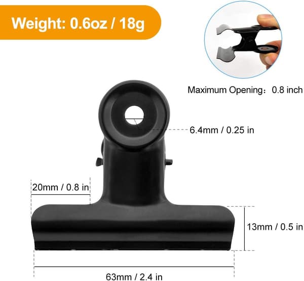 12-pak store sorte papirclips / metal hængslet clips Fi