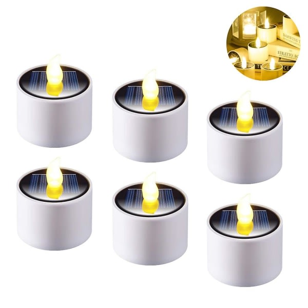 6 stk Solcellelykter Teelys Lys-oppladbare Flimrende Lampe