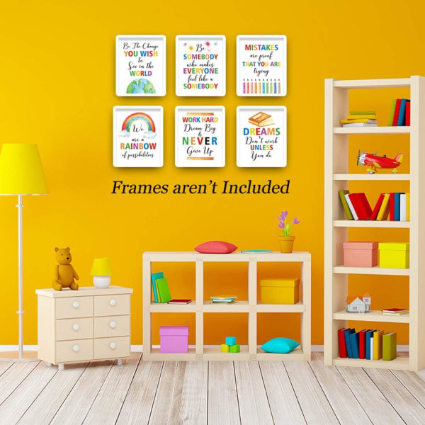 Fargerike ordkunsttrykk, sett med 6 (8\"X10\"), inspirerende sitater Motiverende ordtak Canvas-plakat, Rainbow World Crayon Ink Splatters Wal