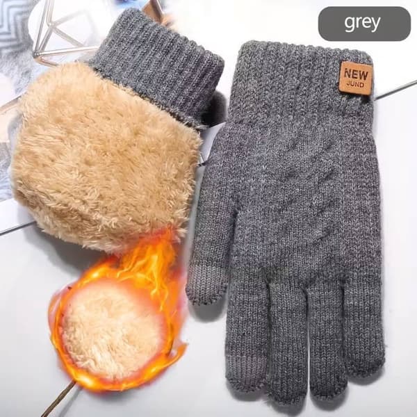 Unisex isolerade handskar med tjockt fleecefoder, grå – femfingrade, varma för höst/vinter