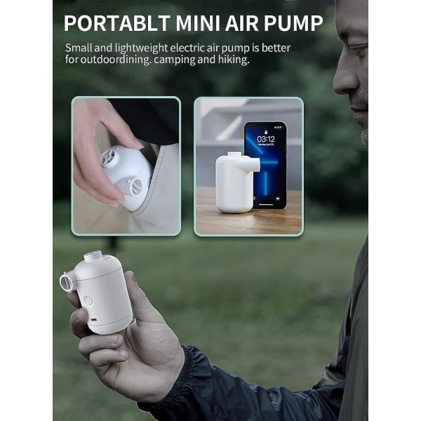 Vit - Elektrisk luftpumpe, Mini Bærbar USB Elektrisk Luftpumpe, Camping Oppblåsing Og Rask Tømming, 4 Oppblåsingstuter, Passer For Madrasser /