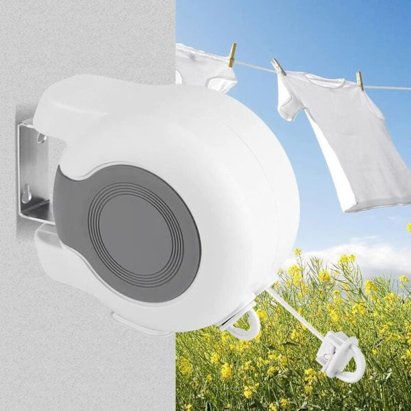 Retractable Outdoor Clothesline, 13m Retractable Wall Mounted Drying Rack with 2 Drying Lines