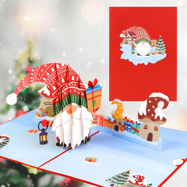 Galaxy 3D Pop-up ansiktslös docka julkort med julgran och svamp hus
