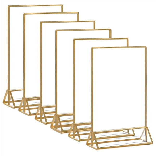 Akryl Guld Ramar Skylthållare 4x6, Dubbelsidigt Bord Meny Display Stand, Bröllopsbord nummer Hållare (6 Pack)-