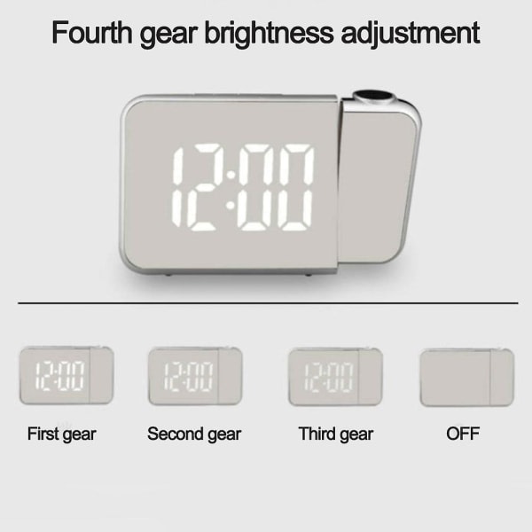 Projektionsvekkerklokke - Digital klokke med termometer, hygrometer og USB-lader, grønt lys