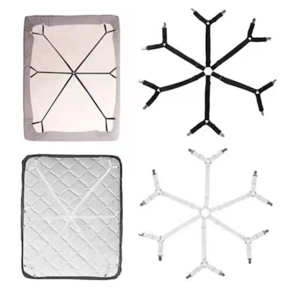 Justerbar lakenholder dyneholder duk sofa trekk laken spenne telt metall fast lakenklemme White [2 pieces] Two sides four clamps