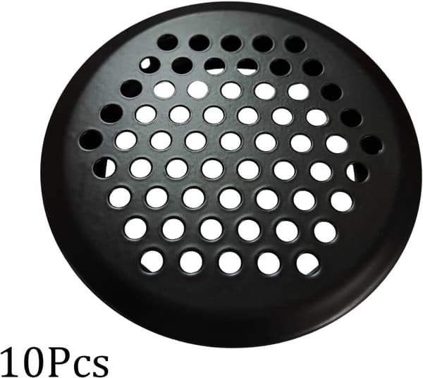 10 stk. - 53 mm - luftriste - ventilationsristdæksel - rustfrit stål - runde ventilationsriste - med netthul - sort