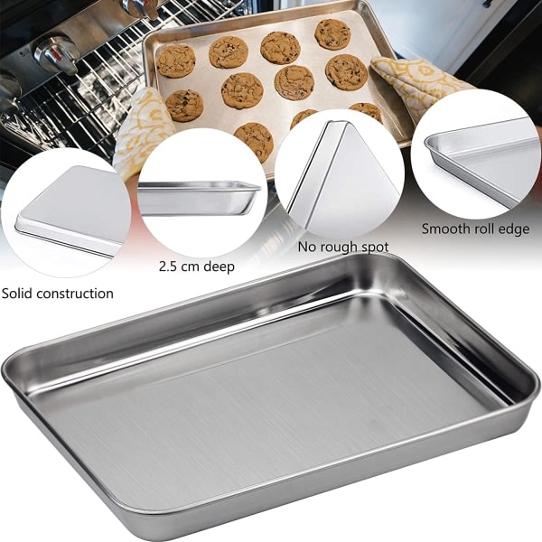 Wandefol bakeplate + kjøleplate, 26,5 x 20 x 2,5 cm Universal stekeplate i rustfritt stål Rektangulær bakeplate