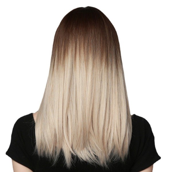TG Peruk Damperuk Lång Rak Syntetisk Peruk Full Bangs Andas Gul
