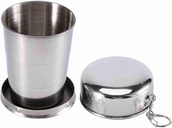 Vikbar campingmugg 3-pack rostfritt stål teleskopisk hopfällbar resemugg 70ml 150ml 250ml med karbinhake för utomhusvandring och backpacking