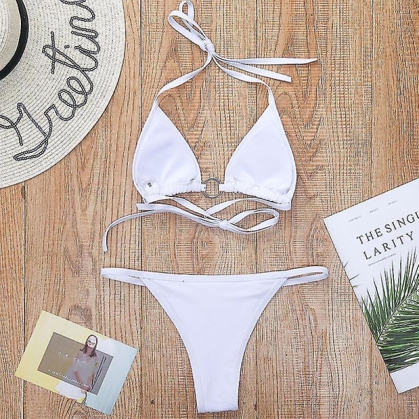 Sexet Kvinder Rhinestone Crystal Push-up Bikini Sæt Badetøj Hvid L