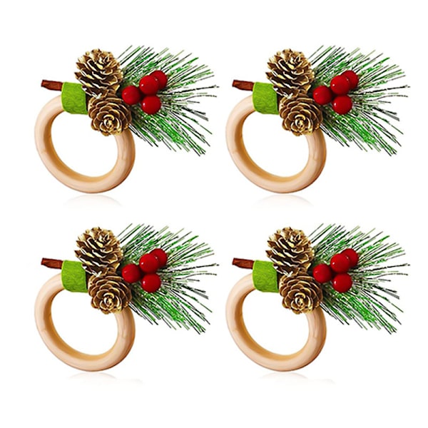 Julservettring ny handgjord bär tallbarrs servetspänne europeisk stil trä servettring Amazon Christmas green napkin