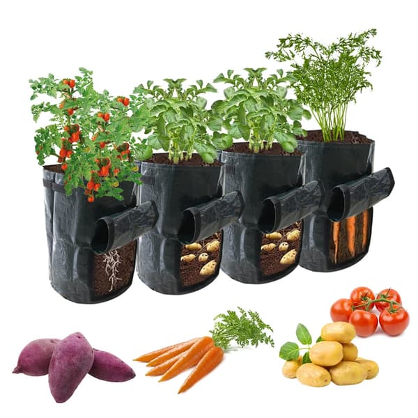 4-pack 7-gallon potatisodlingspåsar. Trädgårdsväxtpåsar för potatis, morötter, tomater, gurkor och andra grönsaker. Svart—yux black