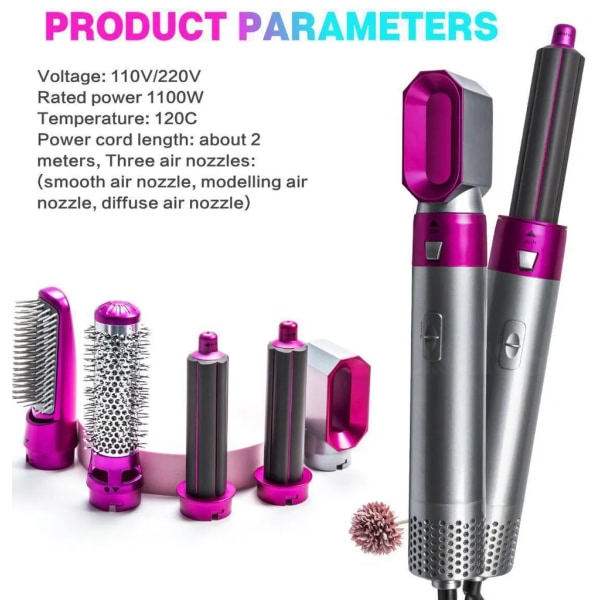 TG 1000W Fem-i-ett Multi-Varmluftskam Automatisk Locktång