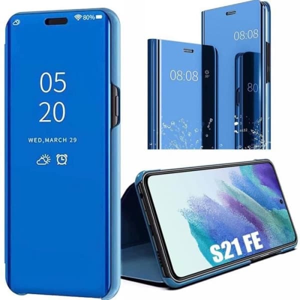 Helkropsetui kompatibelt med Samsung S21 FE Beskyttelse 360 Clear View Smart Case - Blå_max