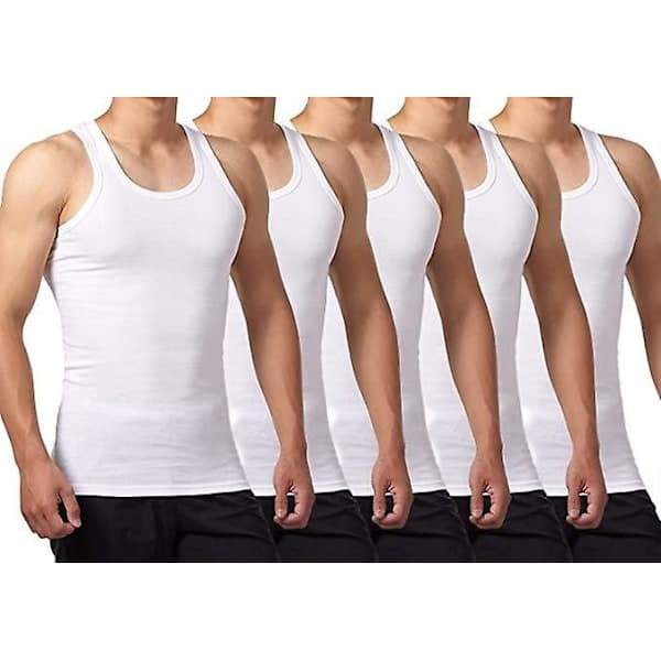 5-pack Herrlinnen i 100% bomull, undertröjor (vit*5) - XL_yux