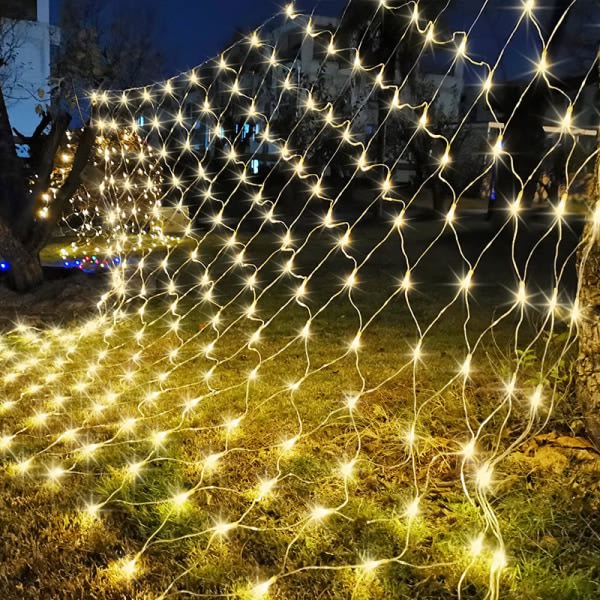 Net String Lights, 192 LED Net String Lights 3M x 2M 8 posisjoner Energi Vattentät, Dimbar for julbröllopsfest i soverommet Hemmaträdgård, Varmvit