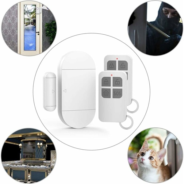 Dør- og vinduesalarm, alarm med 130dB sirene, 2 fjernbetjeninger, nem at installere, trådløs hjemmealarm