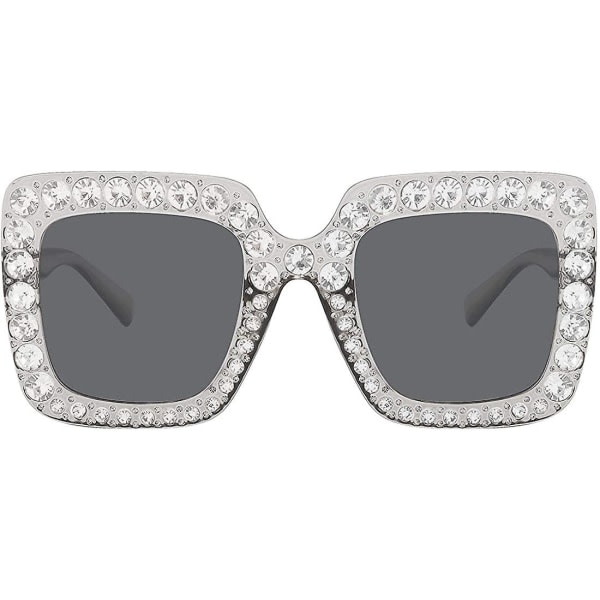 Klassiska solglasögon med stor båge för kvinnor med diamanter