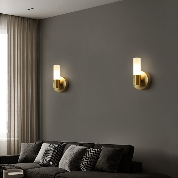 Moderne Lineær LED Badeværelses Væglampe - Guld og Hvidt Frosted Glas - Messing Væglampe - Mid Century Væglampe til Soveværelse