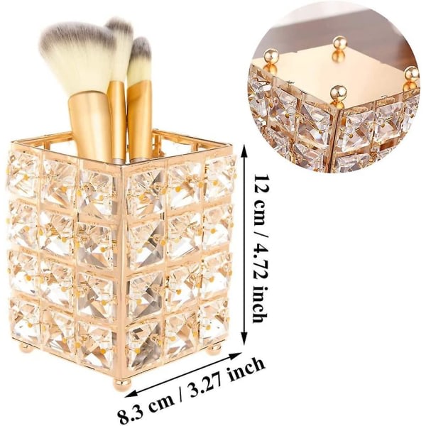 Elegant Luksuriøs Kvadratisk Krystal Makeup Organizer til Læbestift, Øjenpude, (Guld) (b-2-v)