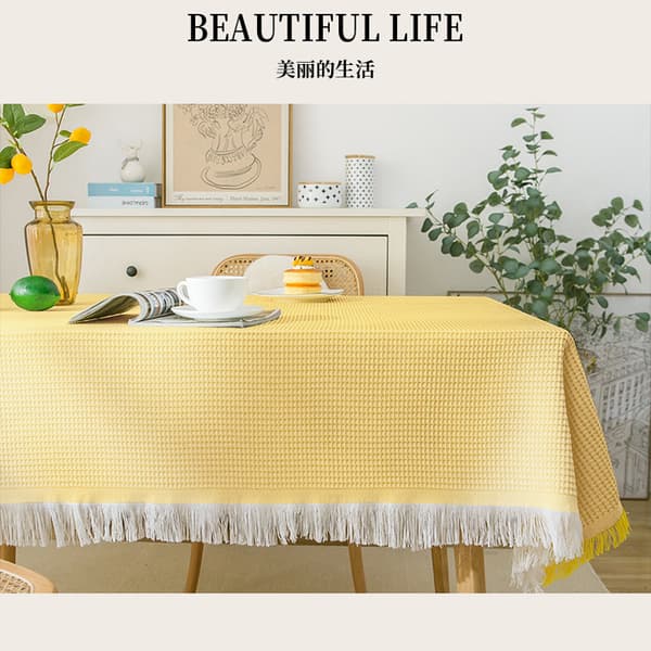 Cotton Linen Tablecloth, Small Round Table, Coffee Tablecloth Waffle White Coffee Interweaving_yux Waffle White Coffee Interweaving 90*90cm
