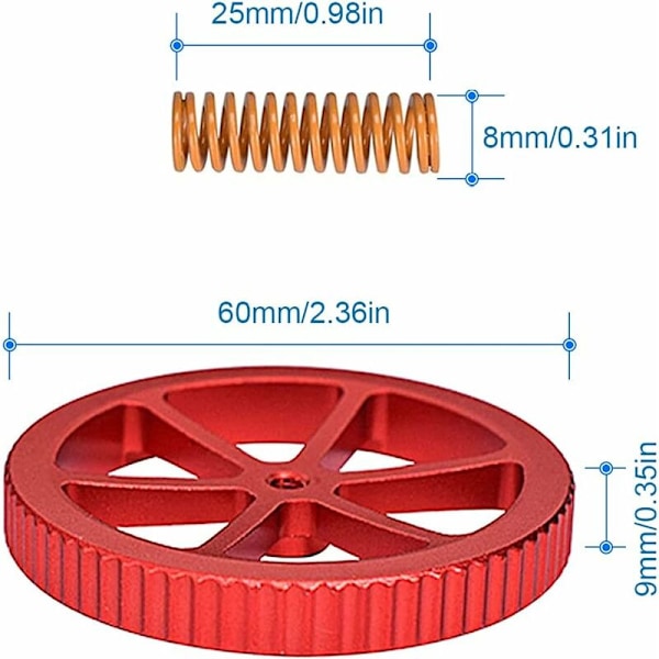 Aluminium Oppgraderingsmuttere Kompatible med Ender 3/3 Pro/3 V2, 5/5 Plus/Pro, CR 20 3D-printere Inkl. 4 stk. Varme Seng Fjærer for 3D-printer - Rød