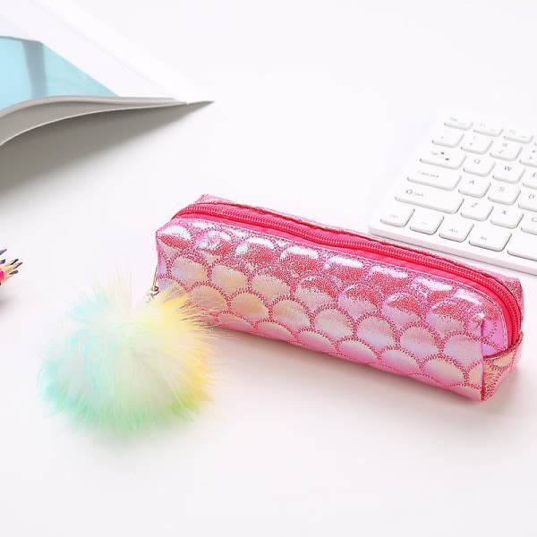 Student Fleecy Hairball Stor Kapacitet Case Väska Brevpapper Blixtlås Förslutning för Office Creative Mermaid Paljett Brevpapper Väska