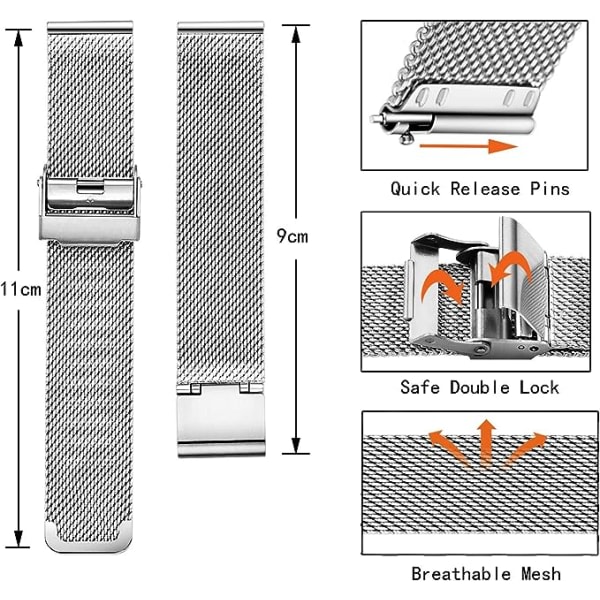 Galaxy 1:a Klockarmband i Mesh Rostfritt Stål Snabbkoppling Herr Dam 12-24mm Silver