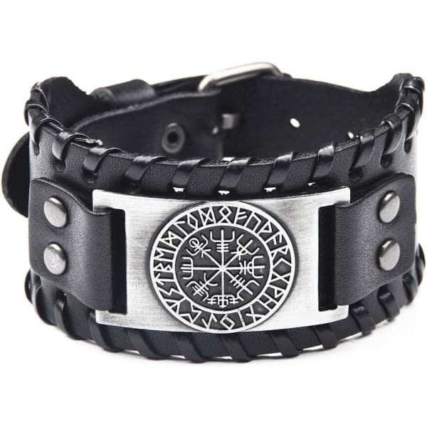 Galaxy Retro Brett Metall Läderarmband för Män Punk med Bred Manschett Armband Rock (Totem, Silver)