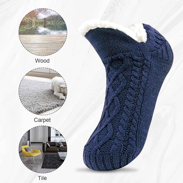 Fleeceforede skridsikre sokker, bløde polyester varme gulvsokker til kvinder, mænd og piger, indendørs, marineblå, 38-42 (26cm)