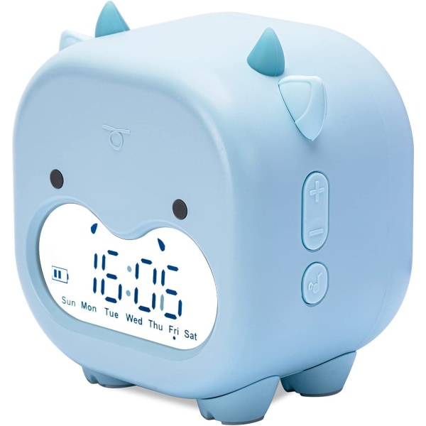 Barnväckarklocka Barn Sovrum Datum Temperatur Snooze Väckningsljus & Nattljus Söt Digital Kocklocka med USB för Pojkar Flickor Presenter (Blå)
