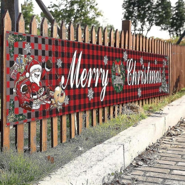 Stor \"Glædelig Jul\" banner - rød juleskilt med snemand - indendørs og udendørs dekoration