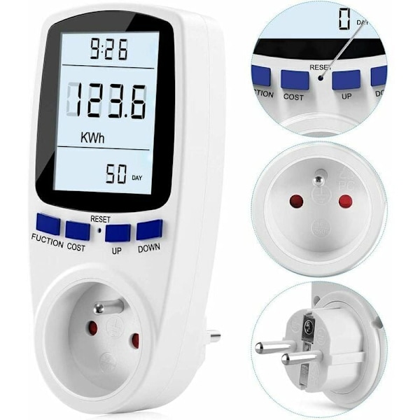 Wattmeter Socket - Energimåler A185V 264V - LCD-skjerm, av DEBUNS