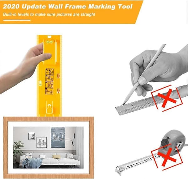 Picture Hanging Tool with Level, Simple Frame, Picture Hanger, Wall Hanging Kit (Yellow Hanging Tool)