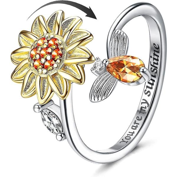 S925 Silver Solros Snurrande Ring med Diamantbi