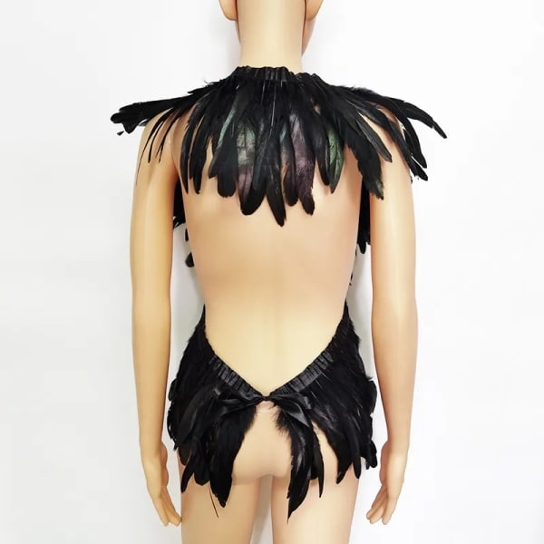 Svart Iriserande Tuppfjäder Sjal Scarf Fjäder Axel Wraps Shrug Punk Gothic Party Halloween Karneval Rave Show Dekoration Svart