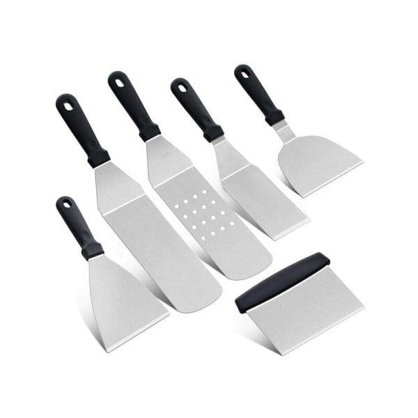 Set med 6 kökspatlar i rostfritt stål - Grillspatel, Skrapa, Pannkaka, Teppanyaki, Köksredskap