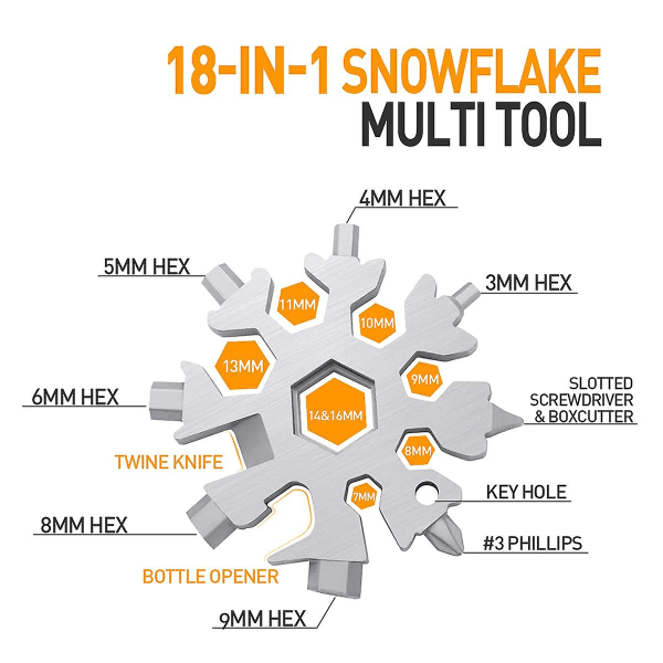 18-i-1 Snefnug Nøgle Multiværktøj Gadgets Gave Cool Nøgleværktøj Julegaver Lille Gave til Far Mand (Sort)