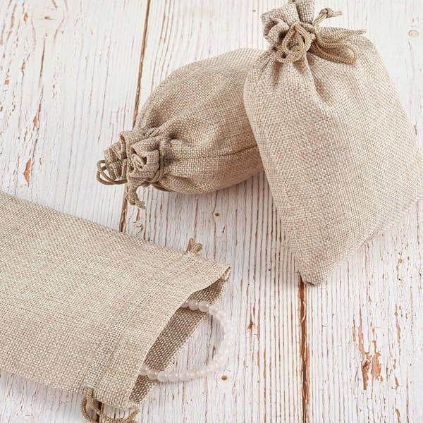 Jutepåsar - 30-pack - Jutepåsar - Återanvändbara - Presentpåse med dragsko - 3 x 18 cm - Beige