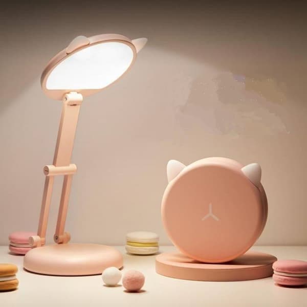 1 foldbar LED-skrivebordslampe, trådløs, rosa