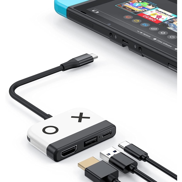 Switch Dock Nintendo Switch OLED:lle, 3-i-1 Switch TV-sovitin 4K HDMI:llä, USB 3.0 -portti, Typ C 65W PD-lataus