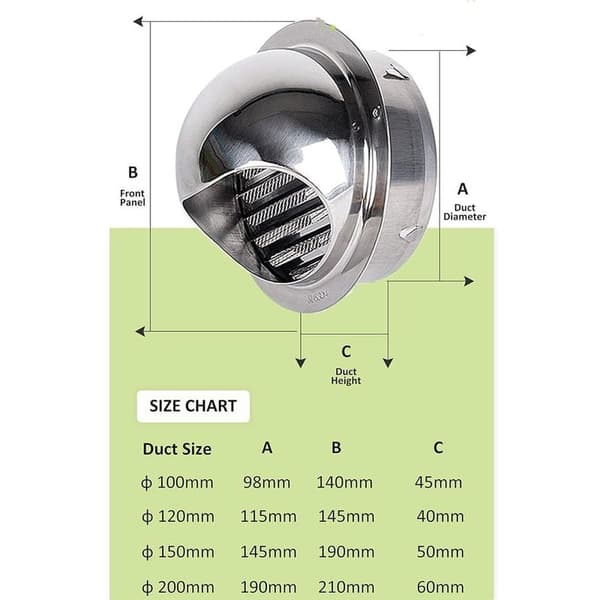 100 mm rund ventilasjonsrist, hette ventilasjonsrist, rund hette laget av 304 rustfritt stål med netting