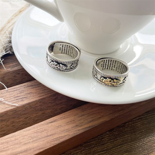 Pixiu-ring för kvinnor för att locka till sig välstånd, europeisk och amerikansk överdriven smyckedesign, nisch retro nationell stil 925 silverring bleknar inte 446 Pixiu (opened on 9th) Adjustable opening