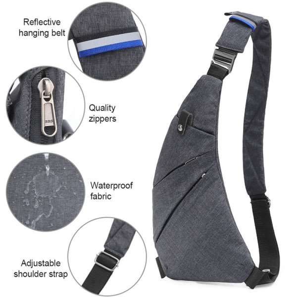 Multifunktionel skuldertaske til mænd, Crossbody Digital Organizer Casual Anti-Stöld brysttaske, mørkegrå - mørkegrå