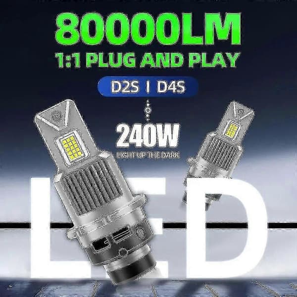 D2S D4S D2R D4R LED frontlyspærer konverteringssett Plug and Play Xenon HID-erstatning for biler 6000K Hvit D4s