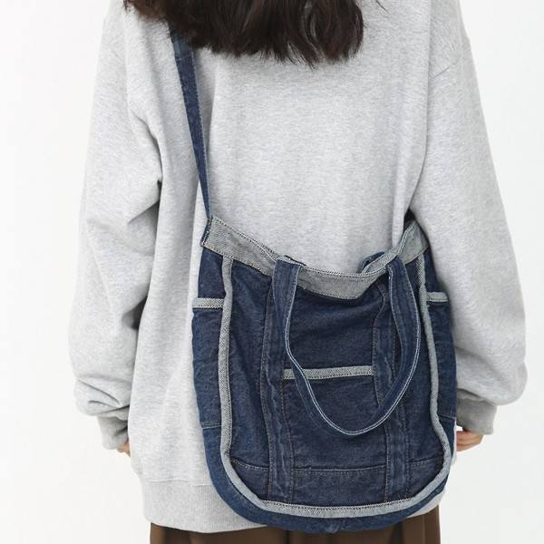 Messenger-väska för kvinnor Modeväska i jeans Tote Messenger-väska (mörkblå)